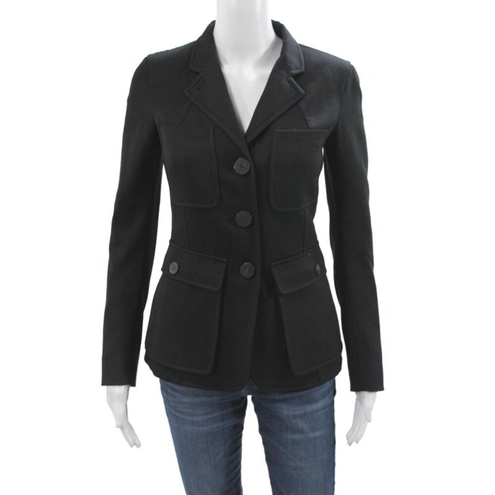 Burberry Womens Cotton Wool Button Down Blazer Black Size 2